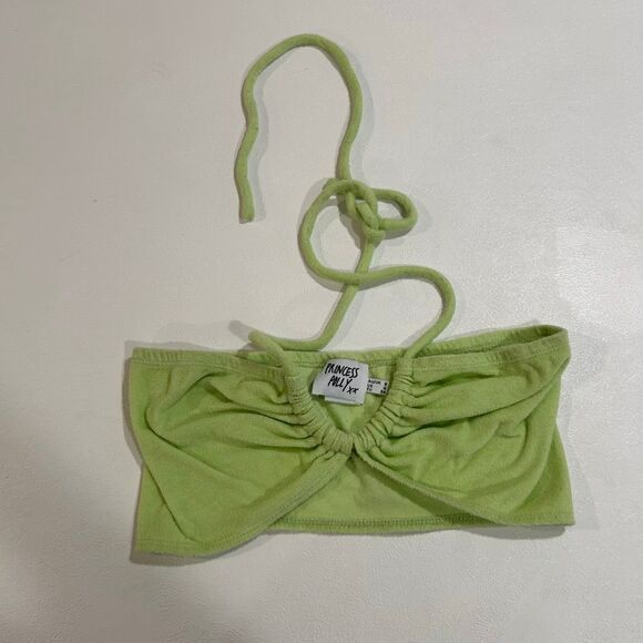Princess Polly Clarke Top Green Size 4 Terry Halter Crop Y2K - Picture 3 of 7